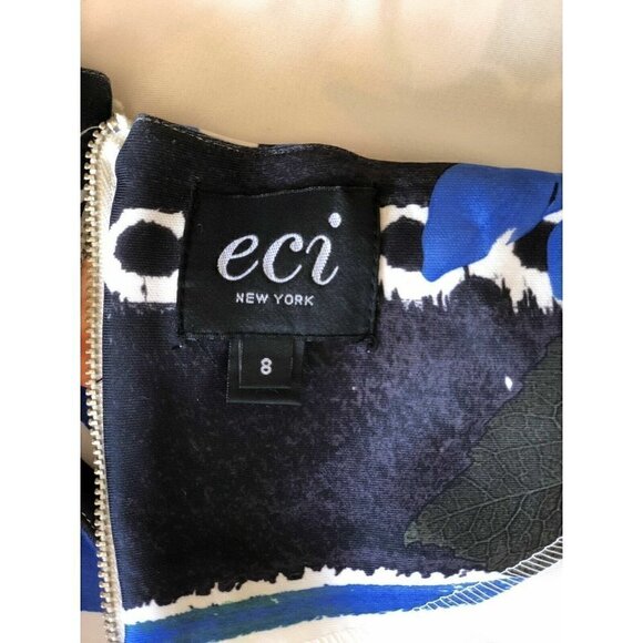 Eci Women's Red Print Scuba Cut out Sleeveless Shift Dress Size 8 - Picture 3 of 10